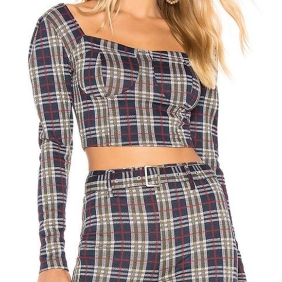 Free People Tops - FREE PEOPLE | Plaid Long Sleeve Crop Top